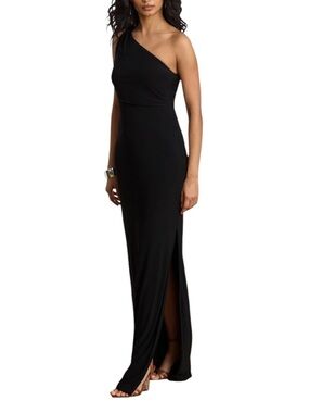 Lauren Ralph Lauren One Shoulder Black Asymmetrical Maxi Dress Size M Stretchy
